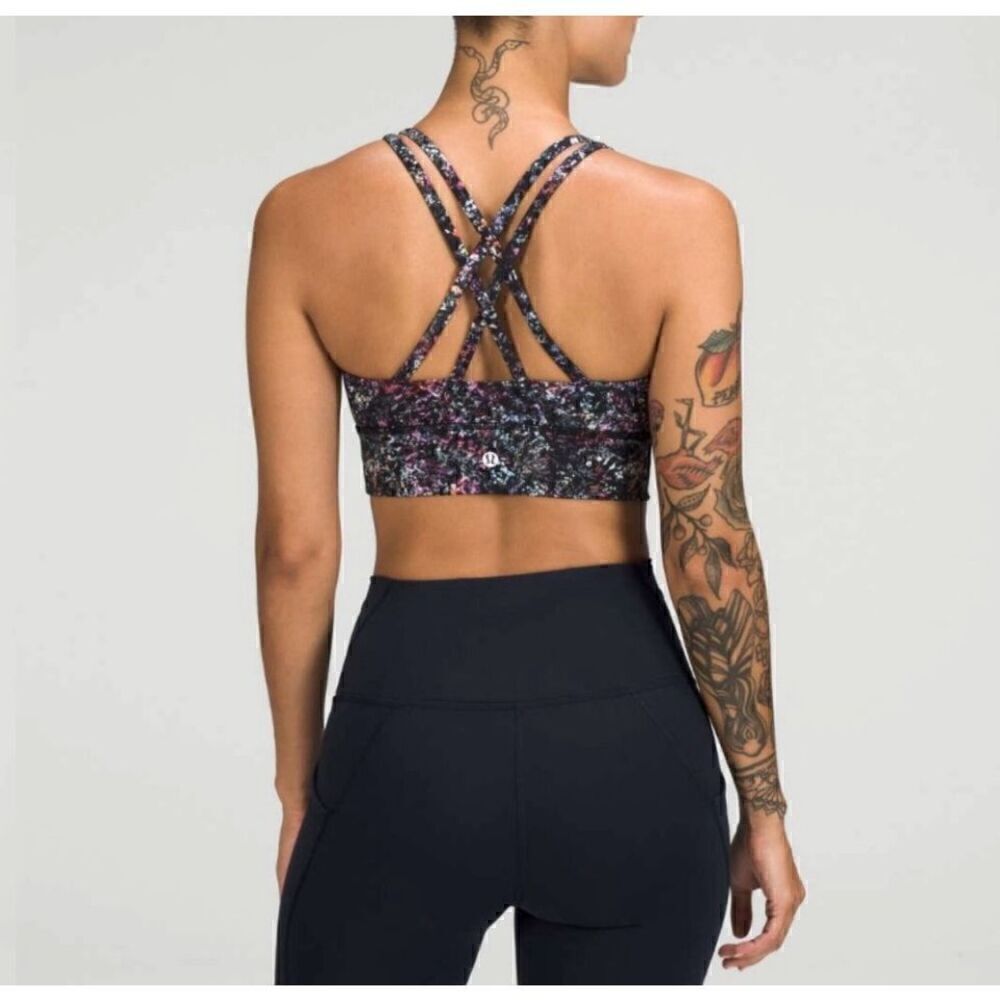 Lululemon Energy Longline Bra Floral Spray size 4 Strappy Criss Cross